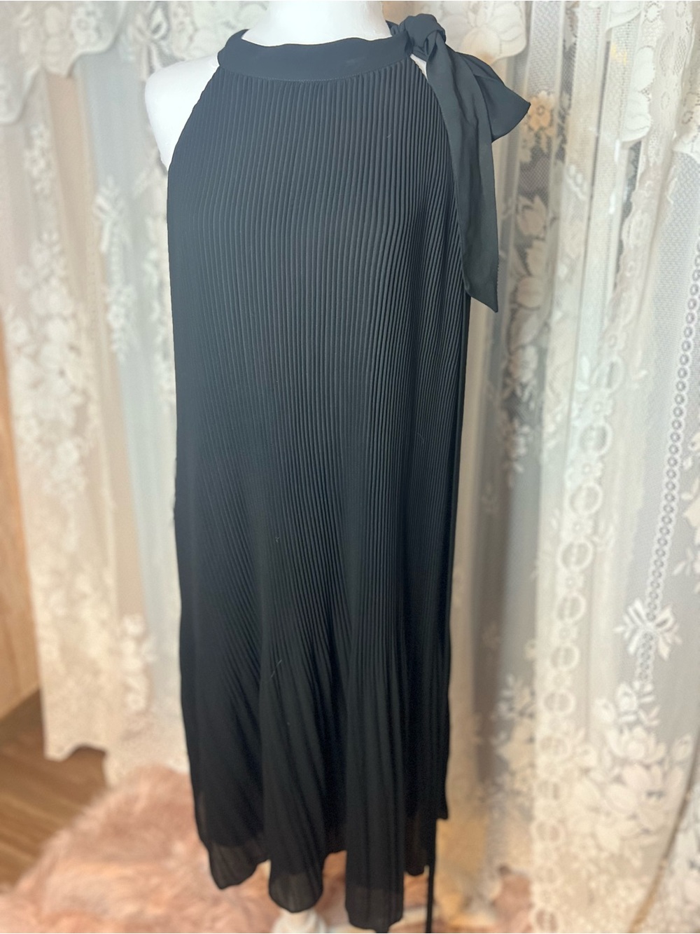 Forever 21 Black Pleated Midi Dress with One-Shoulder Tie Plus Size